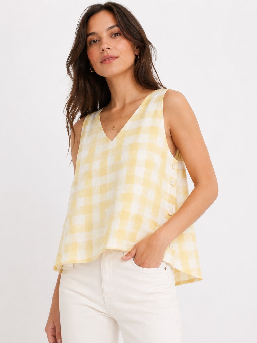 Madewell Gingham Checkered Side-Button Top